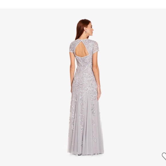 Adrianna Papell LONG BEADED DRESS WITH CAP SLEEVES IN Rose Gold - Picture 7 of 7